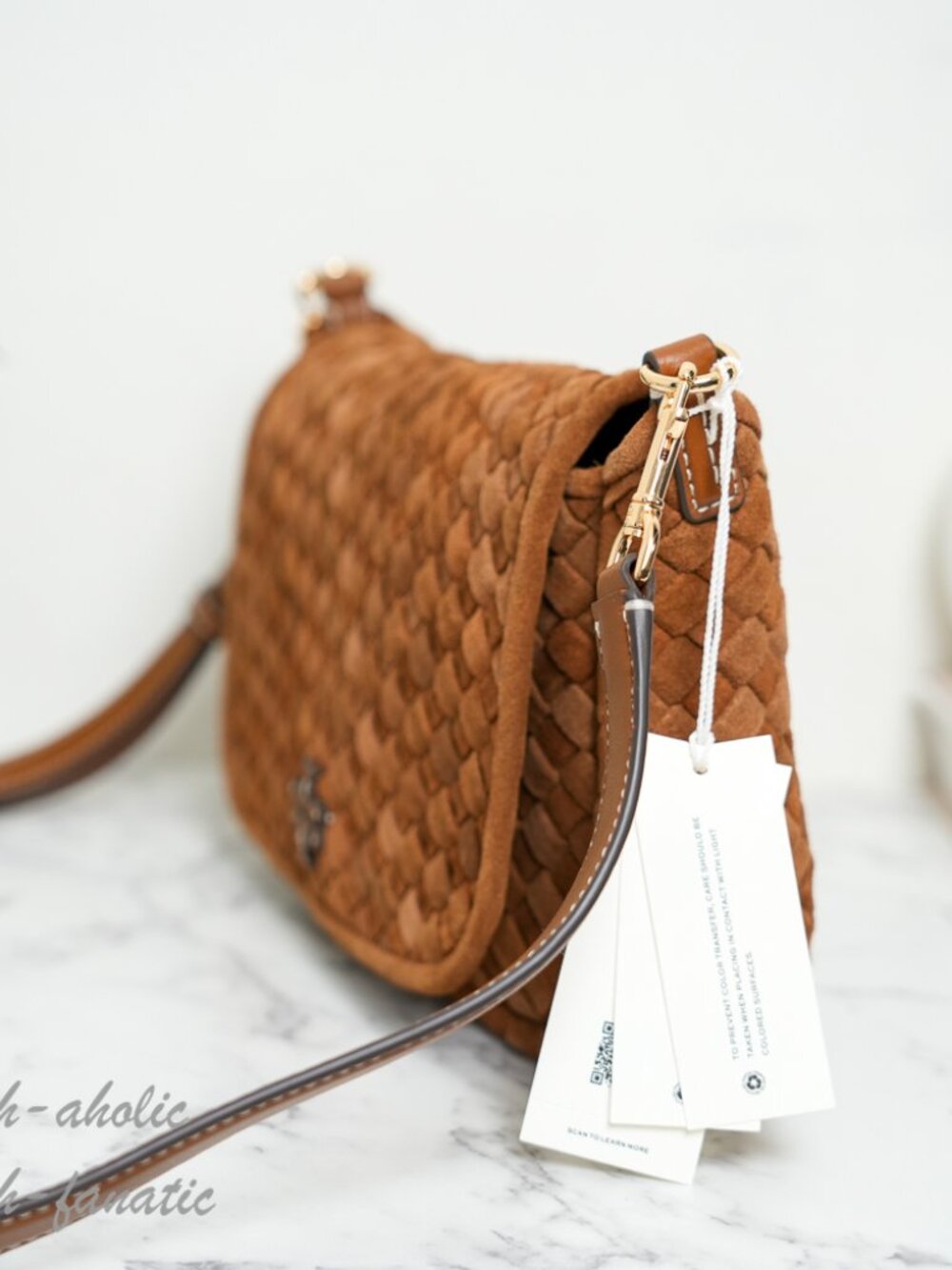 Tory Burch Thea Woven Suede Flap Crossbody in Chicroy Brown NWT - Picture 3 of 11